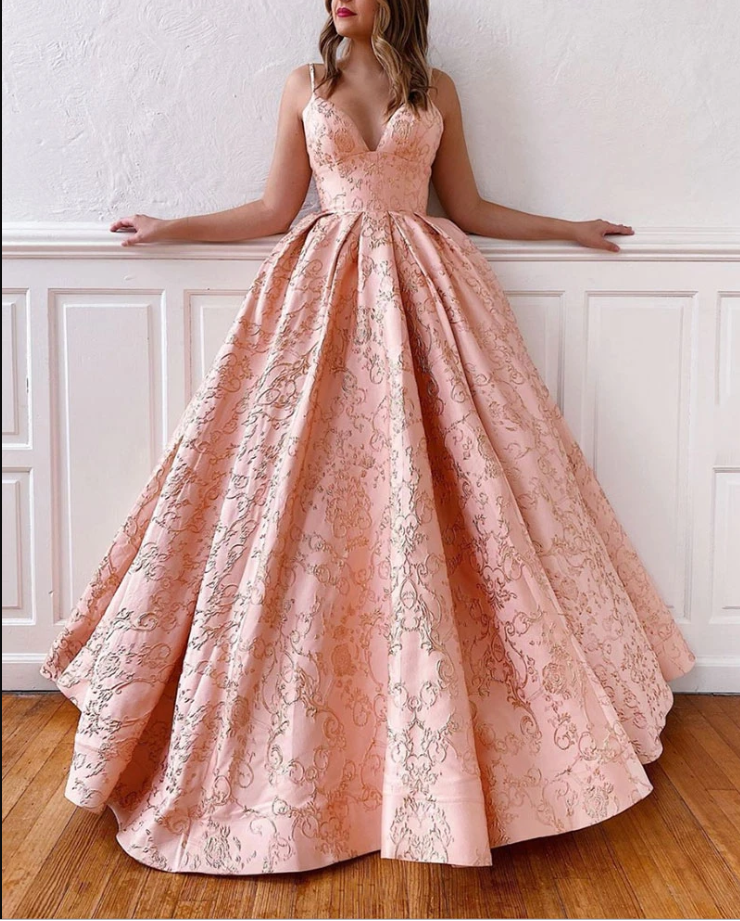 Pink a line long prom gown formal dress