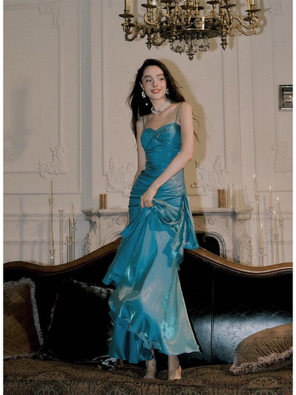 Chic Green Straps Sweetheart Long Formal Dress, Green Prom Dress Evening Dress