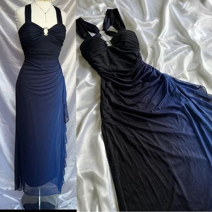 Affordable Dresses Under $160||Elegant Gradient Navy Blue Sheath Spaghetti Straps Sparkling Chiffon Prom Dress For Party,LTP4406