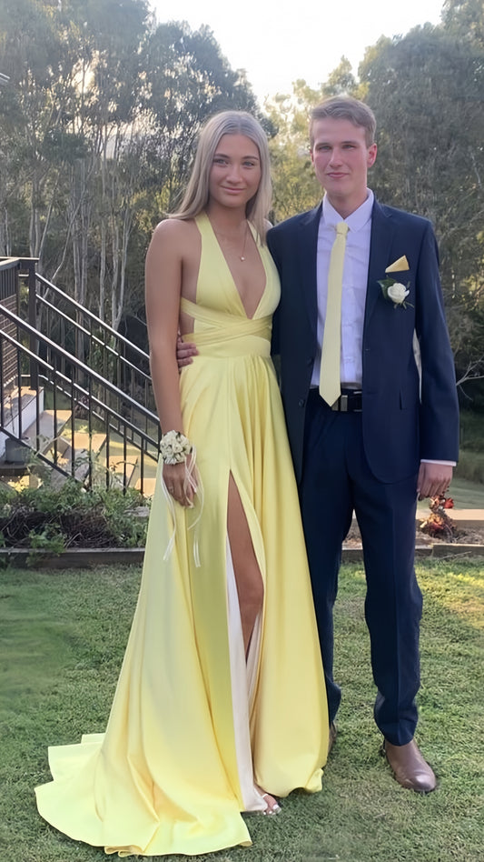 Amazing Yellow A-Line Prom Dresse Cross Back Evening Dress,LTP4104