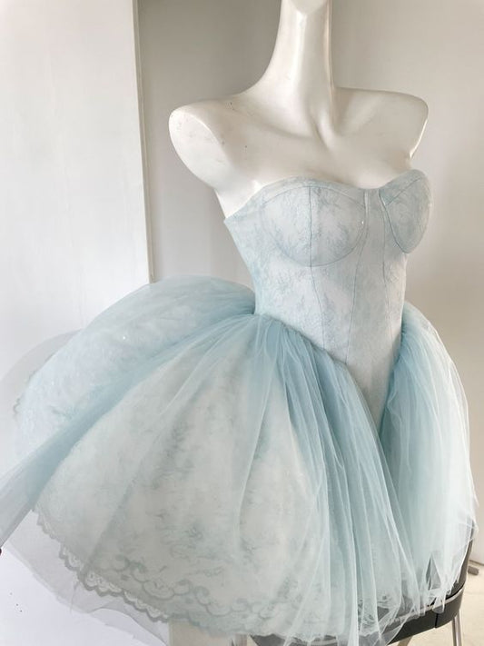 Baby Blue Sweetheart Homecoming Dresses Lace Short Prom Dresses,LTP3910