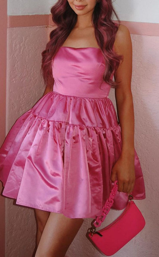 Barbie Pink Square Neck Mini Homecoming Dresses,LTP2888