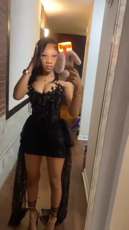 Black Appliques Beaded Tight Homecoming Dresses Mini Party Dress,LTP4126