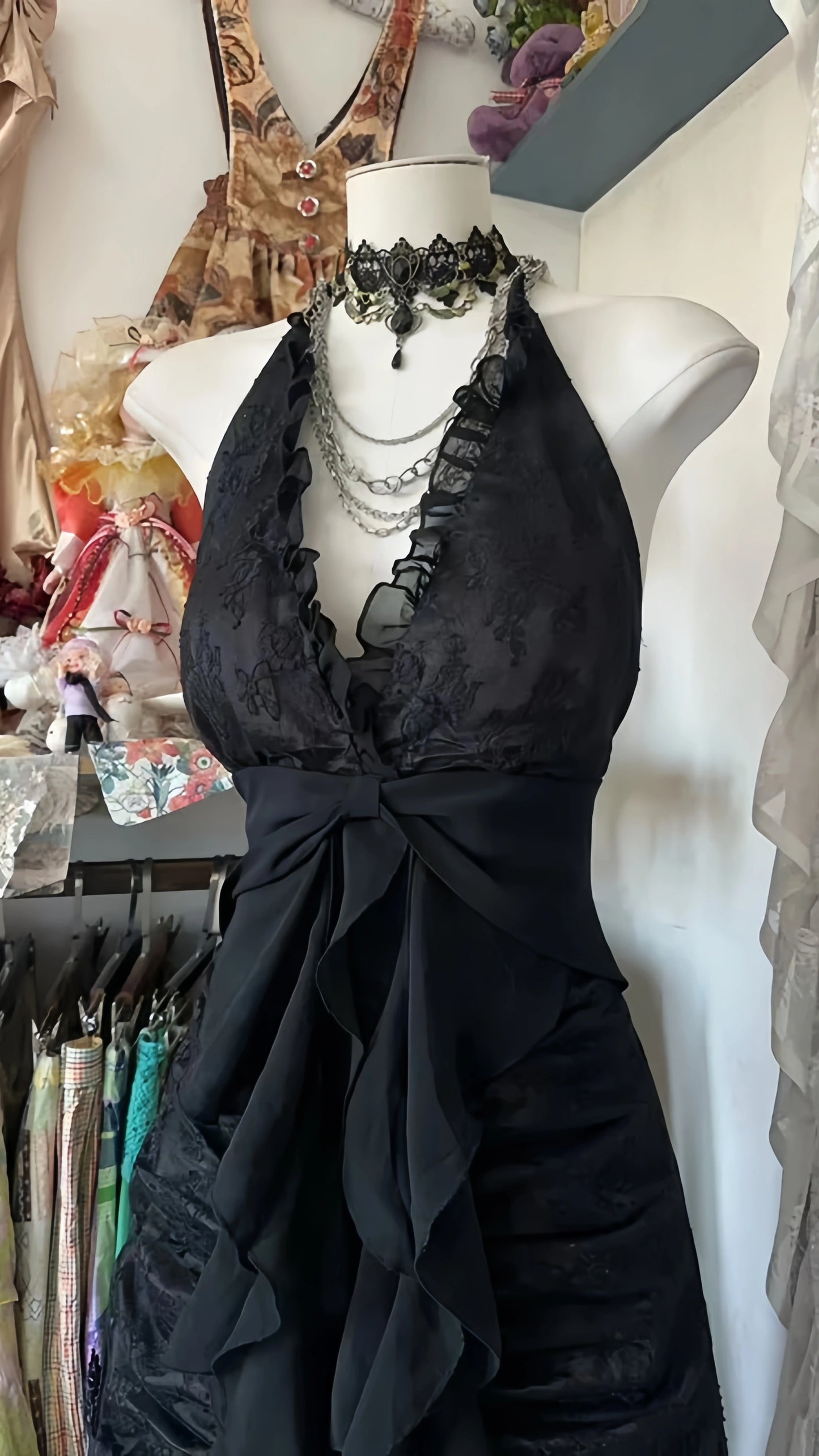 Black Halter Lace Prom Dresses Sexy V-neck Evening Party Dress,LTP4121