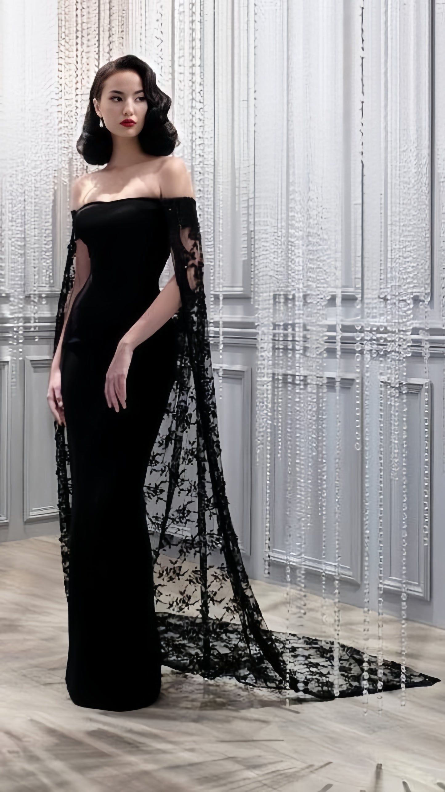 Black Lace Bodycon Prom Dresses Mermaid Off The Shoulder Grabs Party Dress,LTP4398