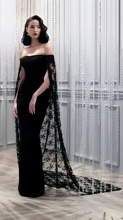 Black Lace Bodycon Prom Dresses Mermaid Off The Shoulder Grabs Party Dress,LTP4398