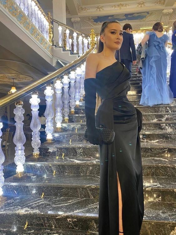 Black One Shoulder Sexy Prom Dress Long Evening Dress