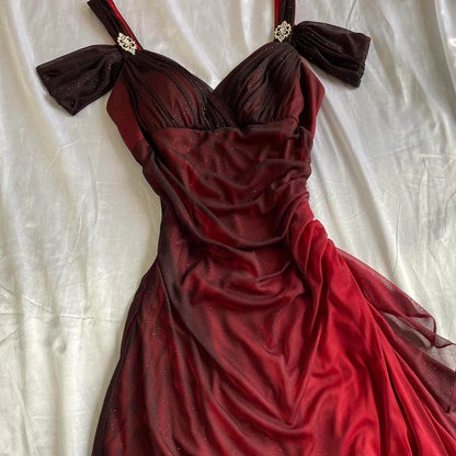 Black Red Gradient Color Chiffon Prom Dresses Long Evening Formal Dress,LTP3975