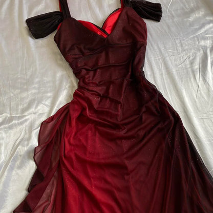 Black Red Gradient Color Chiffon Prom Dresses Long Evening Formal Dress,LTP3975