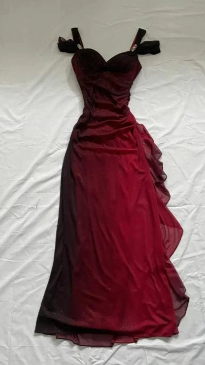 Black Red Gradient Color Chiffon Prom Dresses Long Evening Formal Dress,LTP3975