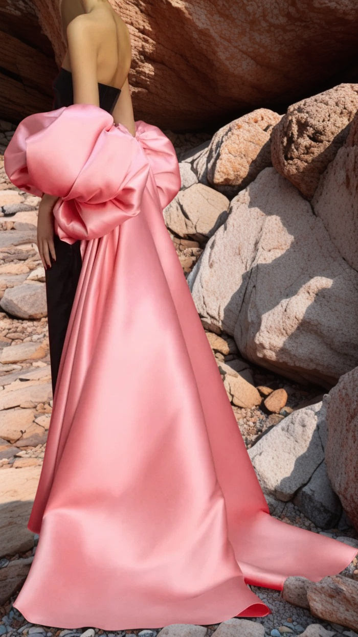 Black Sheath Party Dress, Pink Bubble Sleeves Formal Gown, LTP3463