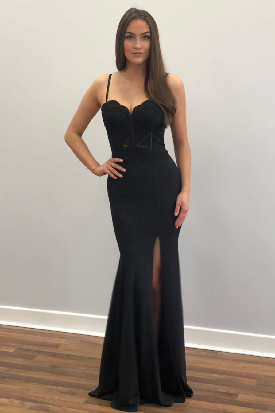 Black Straps Mermaid Prom Dress With Split