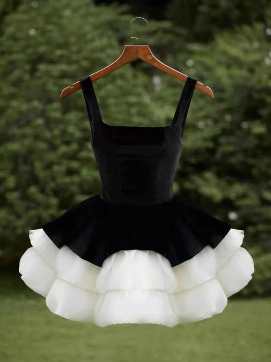 Black White Ball Gown A-line Birthday Party Dress Short Graduation Dresses,LTP4233