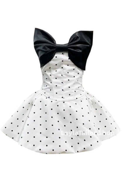 Black White Polka Dots Homecoming Dresses Sleeveless Birthday Dress