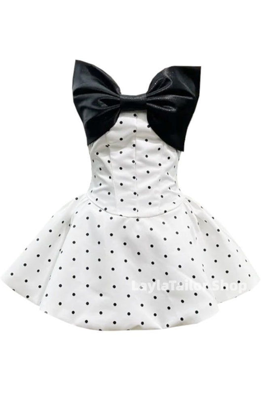 Black White Polka Dots Homecoming Dresses Sleeveless Birthday Dress