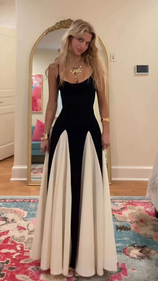 Black White Spaghetti Straps A-Line Prom Dresses,LTP4458