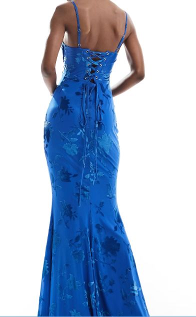 Blue Floral Mermaid Prom Dresses Spaghetti Straps Long Evening Party Dress,LTP4173