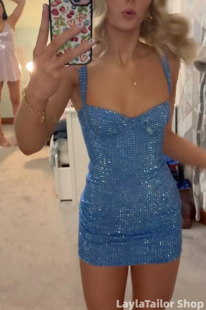 Blue Homecoming Dresses Sequined Bodycon Hoco Dress LTP82606