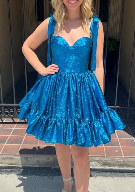 Blue Sequin Homecoming Dresses A-Line Sweetheart Mini Hoco Dress, LTP2948