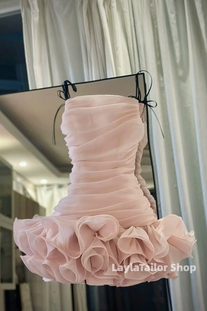 Blush Pink Pleated Mini Homecoming Dresses LTP82615