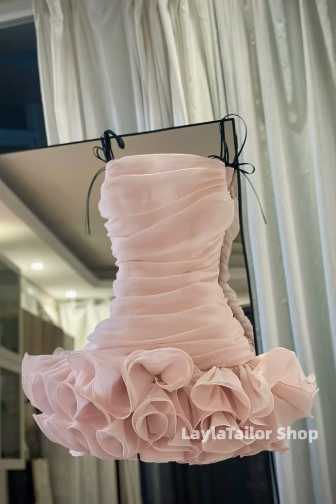 Blush Pink Pleated Mini Homecoming Dresses LTP82615