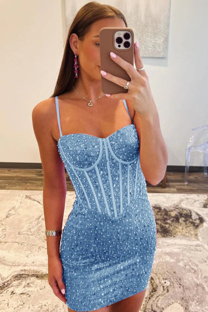 Hot Pink Sheath Sweetheart Neck Sequins Mini Party Dresses