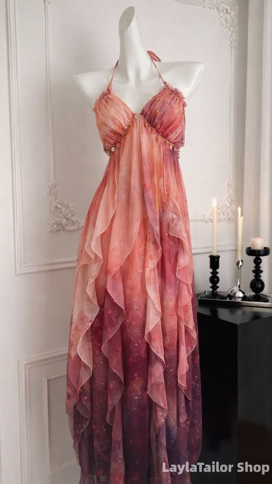 Bohemian Chiffon Halter Prom Dress Birthday Party Outfit