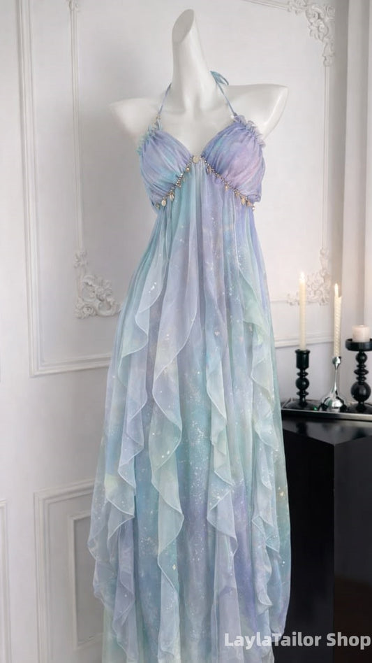 Bohemian Chiffon Halter Prom Dress Birthday Party Outfit