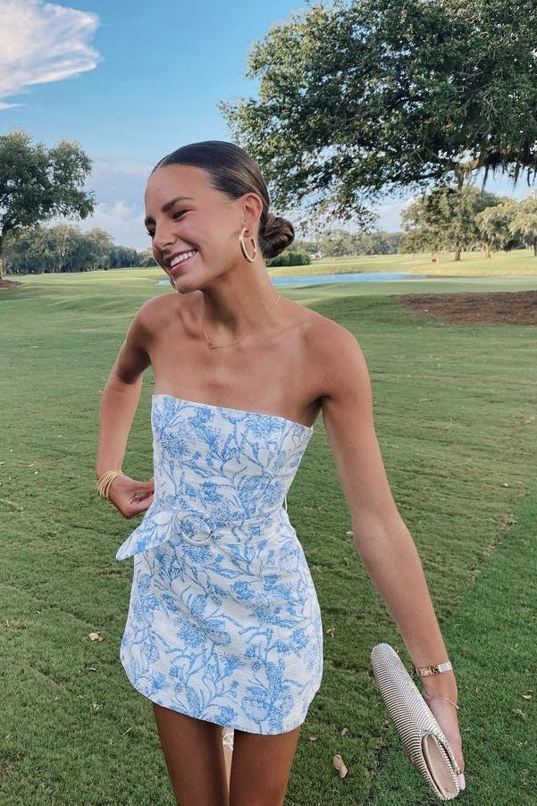 Floral Homecoming Dress | Strapless Bodycon Mini Party Gown