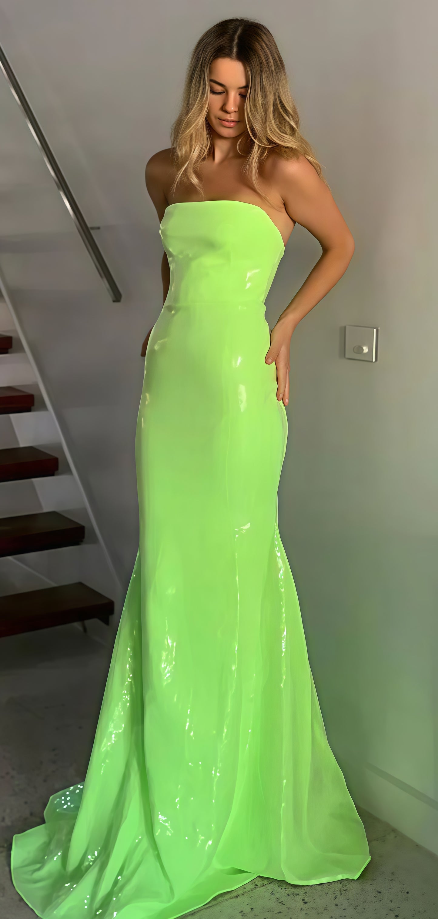 Bright Green Strapless Mermaid Sequin Prom Evening Dress,LTP3432