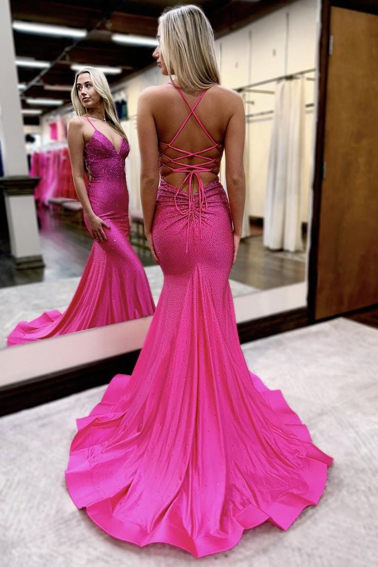 Brilliant Red Mermaid Beaded Long Prom Dresses