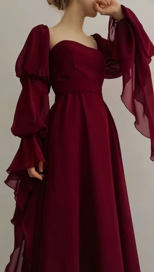 Burgundy Chiffon Long Prom Dress, LTP3456