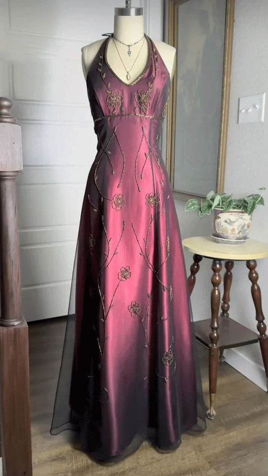 Burgundy Halter Lace Sheath Long Evening Prom Dress,LTP4078