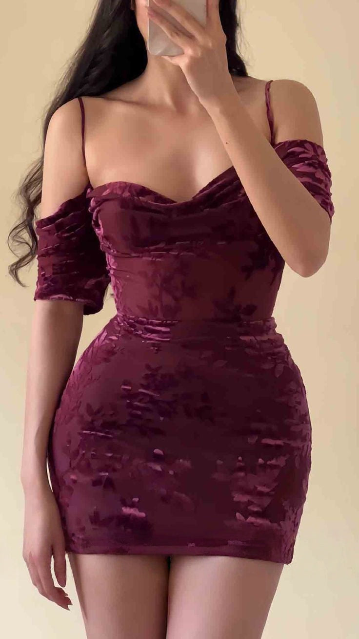 Burgundy Lace Floral Homecoming Dresses Tight Spaghetti Straps Hoco Dress,LTP3842