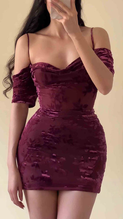 Burgundy Lace Floral Homecoming Dresses Tight Spaghetti Straps Hoco Dress,LTP3842