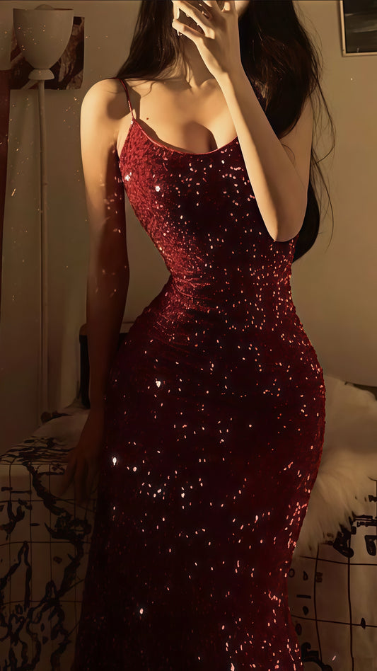 Burgundy Sequin Mermaid Prom Dresses Floor Length Senior Prom Dress,LTP3538