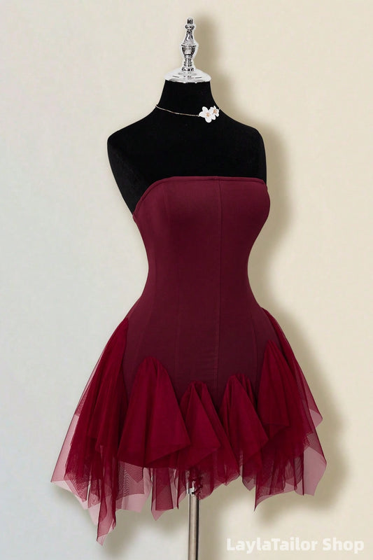 Burgundy Strapless Bodycon Homecoming Dresses, Back To School Dress LTP82741