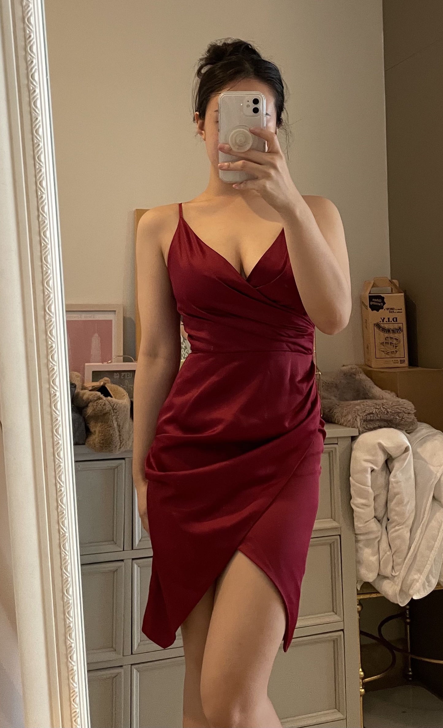 Burgundy V-Neck Tight Homecoming Dresses, LTP2975