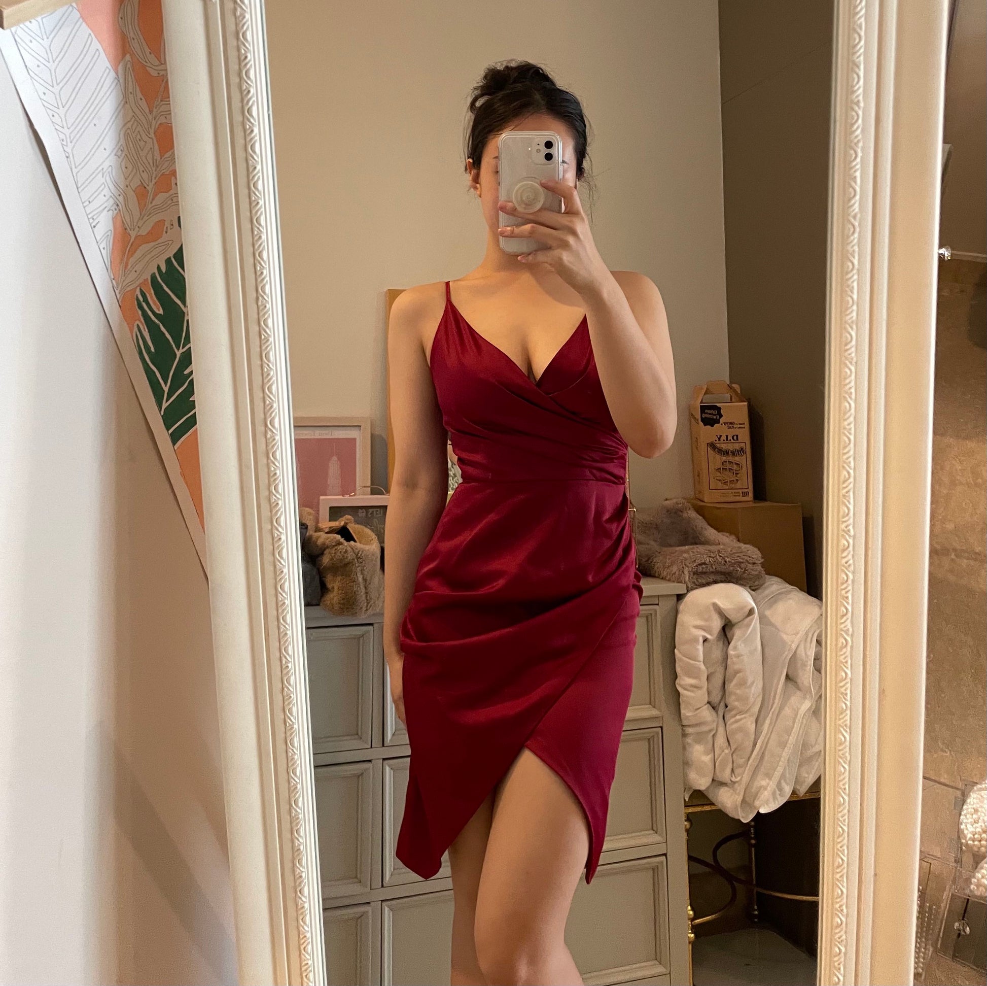 burgundy hoco dress tight Off Shoulders Burgundy Mini Homecoming Dress with Double Layers Skirt