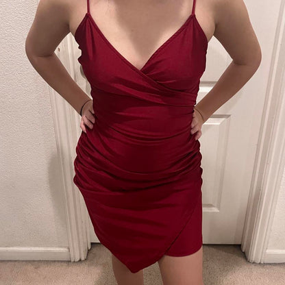 Burgundy V-Neck Tight Homecoming Dresses, LTP2975