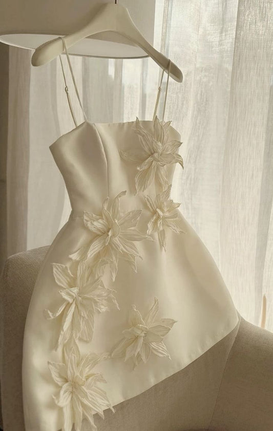 Cute A line Straps Satin Ivory Homecoming Dress Party Dress