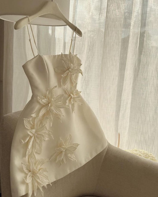 Cute A line Straps Satin Ivory Homecoming Dress Party Dress
