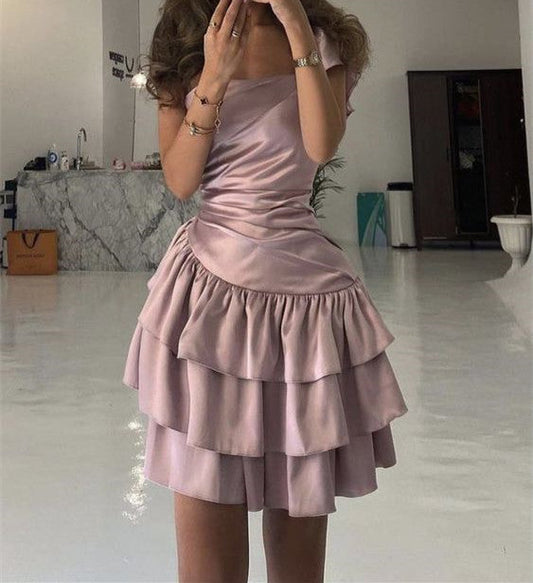 A line Strapless Satin Pink Short Homecoming Dress