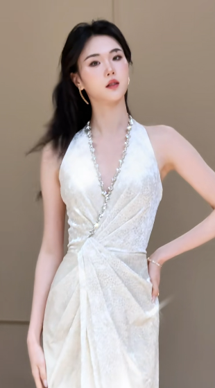Dreamy A Line Halter Satin Slit Long Wedding Dresses