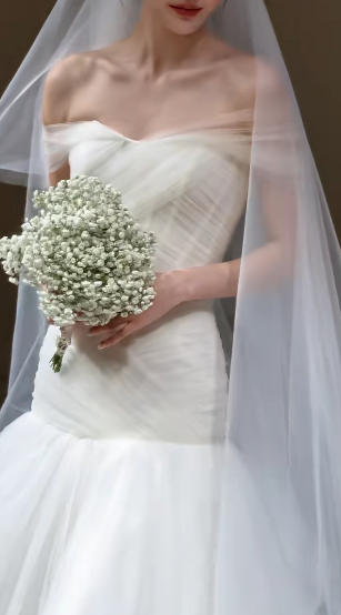 Dreamy Mermaid Off The Shoulder Tulle With Veil Long Wedding Dresses