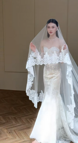 Timeless Mermaid Sweetheart Tulle Lace With Gloves Veil Long Wedding Dresses