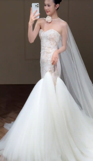 Dreamy Mermaid Sweetheart Tulle Lace Long Wedding Dresses