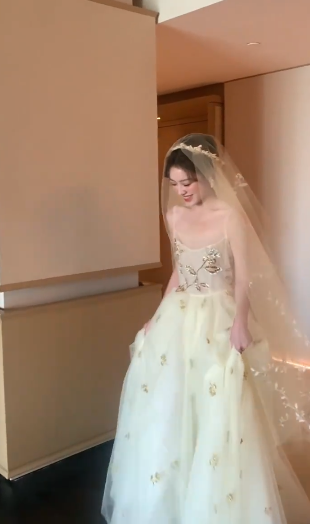 Pretty A Line Spaghetti Straps Tulle Sequin With Veil Long Wedding Dresses