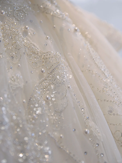 Timeless Ball Gown Off The Shoulder Tulle Sequin Beads Long Wedding Dresses