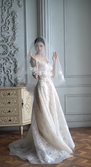 Gorgeous A Line Spaghetti Straps Tulle Lace With Veil Long Wedding Dresses